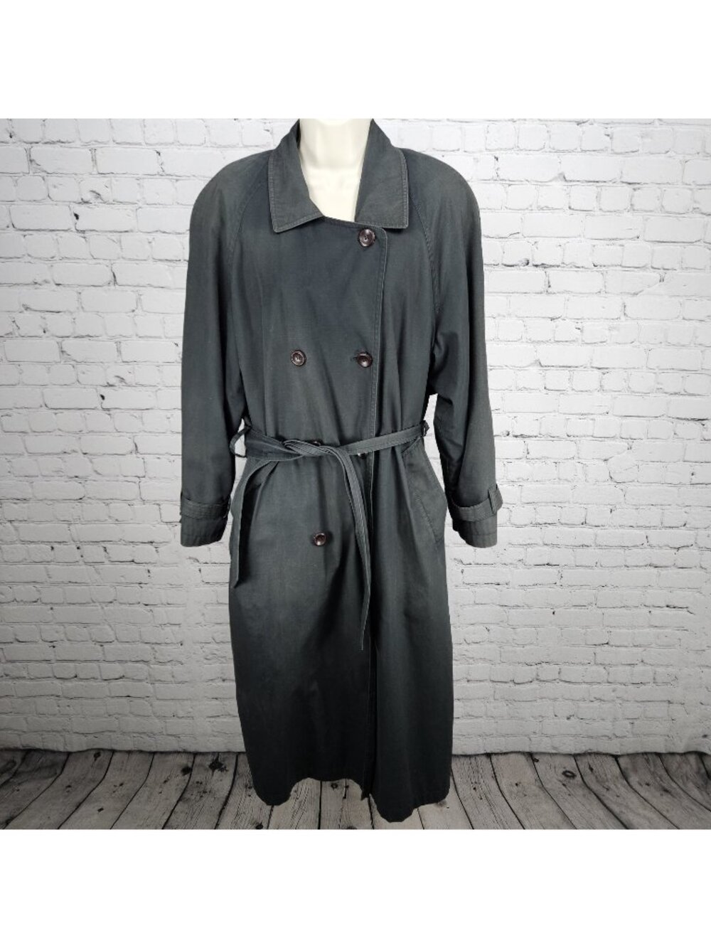 VTG Towne London Fog Black Belt Removable Bodywarmer Buttoned Trench Pea Coat 8R